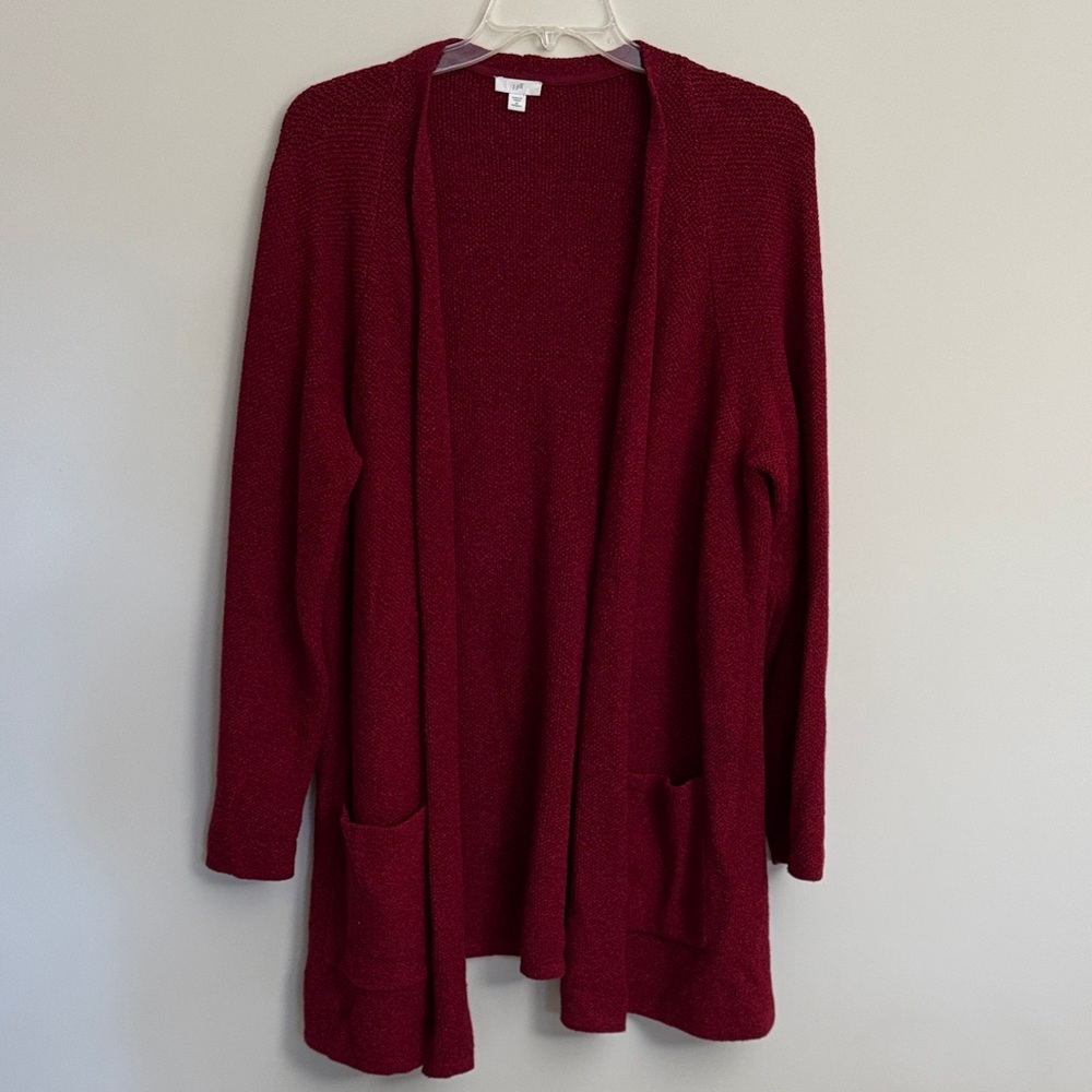 J. Jill Deep Red/Burgundy Open Front Shawl Collar Cardigan/Coat 2x